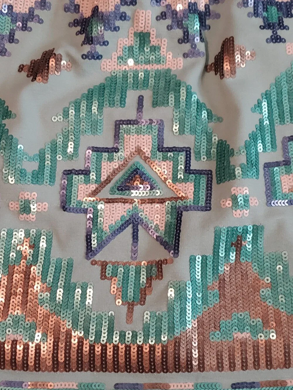 English Rose Southwestern Sequin Mini Skirt Geometric Tribal Mint Green Sz S